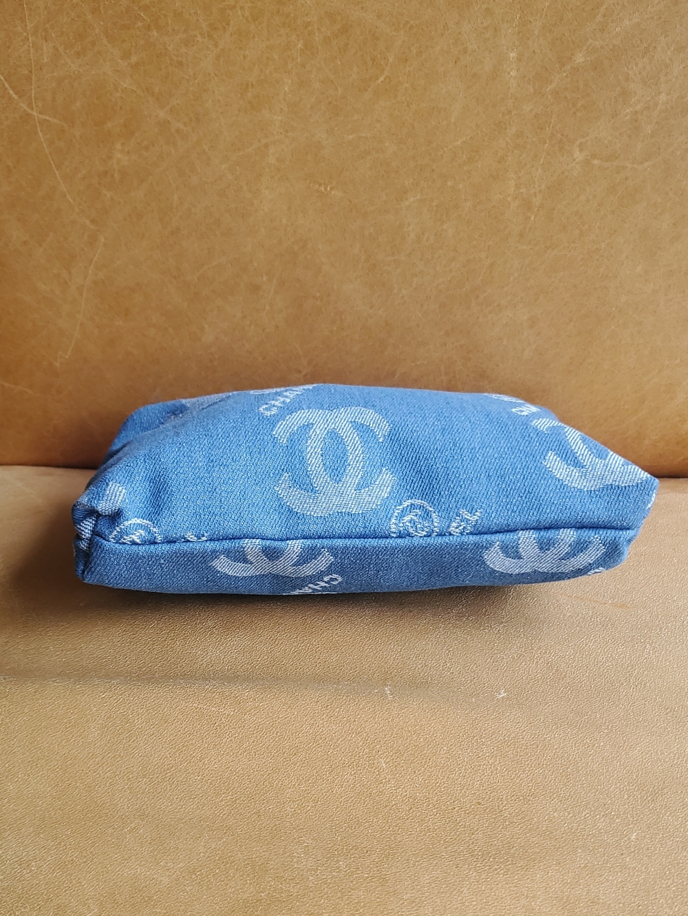 CHANEL Denim Jean Blue Logo Cosmetic Bag Clutch Pouch - Picture 3 of 8